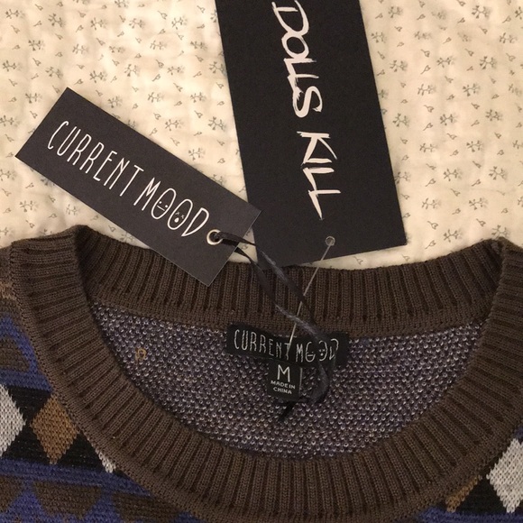 NWT Dolls Kill size Medium Sweater cropped fit Current Mood dark green grey - Picture 2 of 7